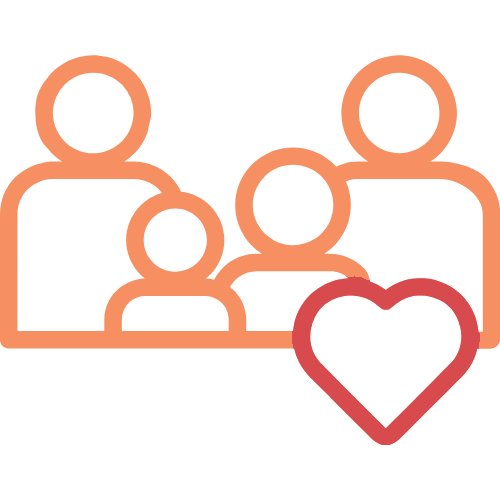 Family with heart symbol representing compassionate hearing care and support