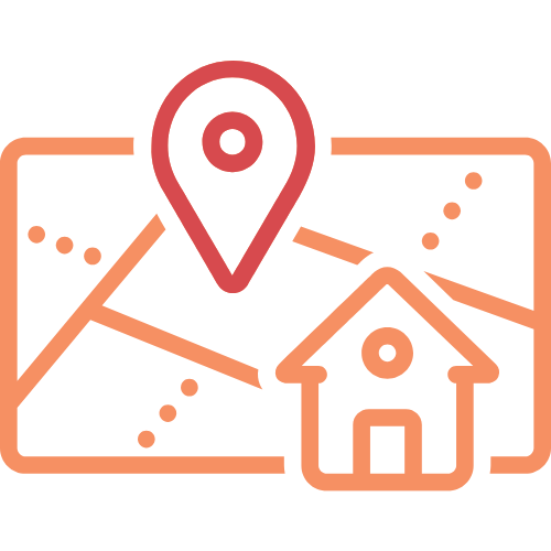 Map with location pin and house representing convenient local hearing care clinics